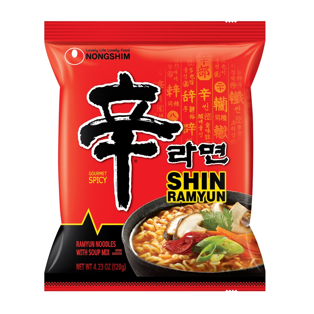 Nongshim Shin Ramyun (one 4.23 oz pack shown; listing is a pack of 20) (official product photo)