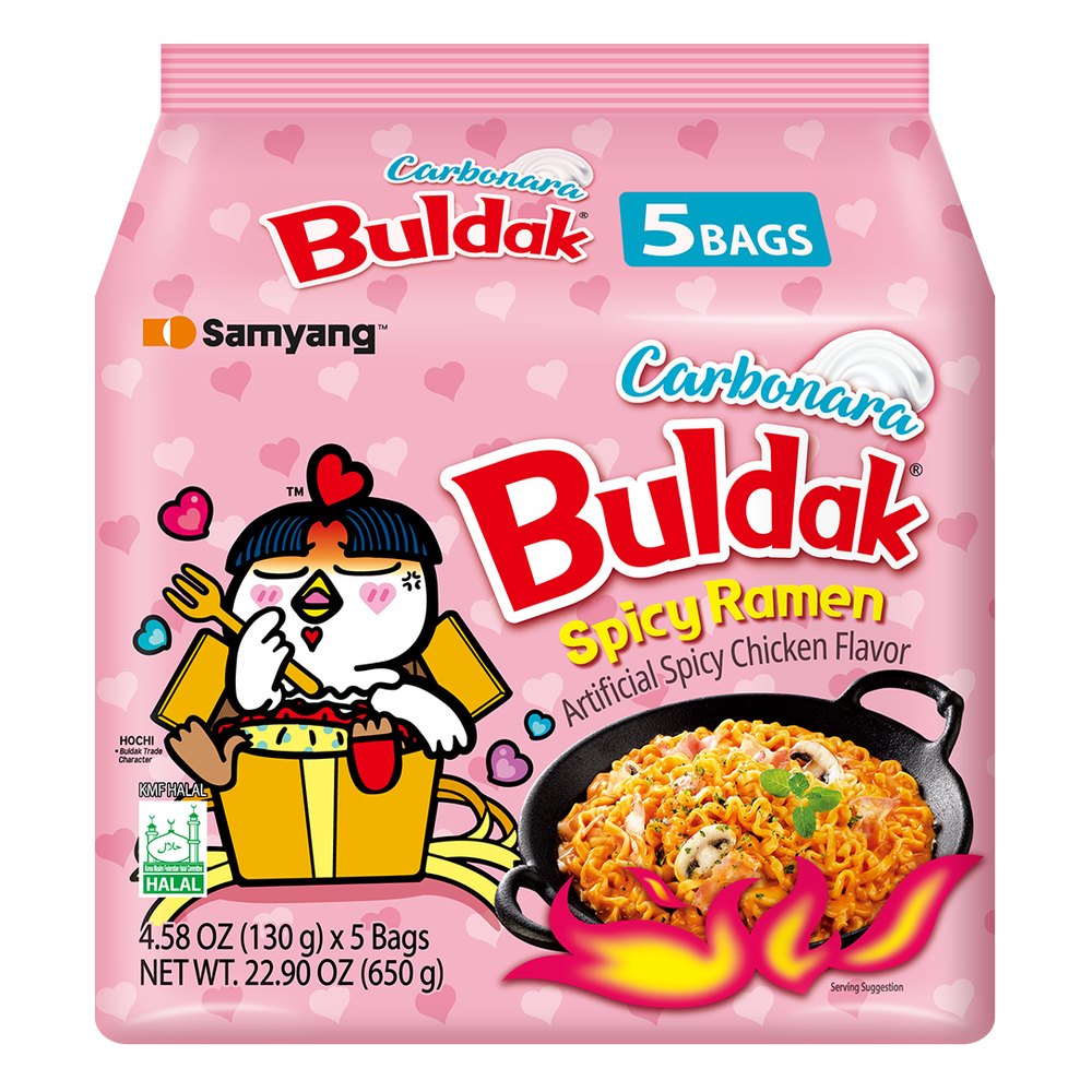 Samyang Buldak Carbonara Hot Chicken Ramen, 5-pack (official product photo)